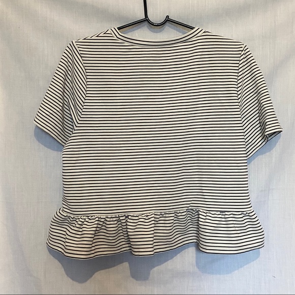 H&M black and white stripe peplum top size L - Picture 2 of 3